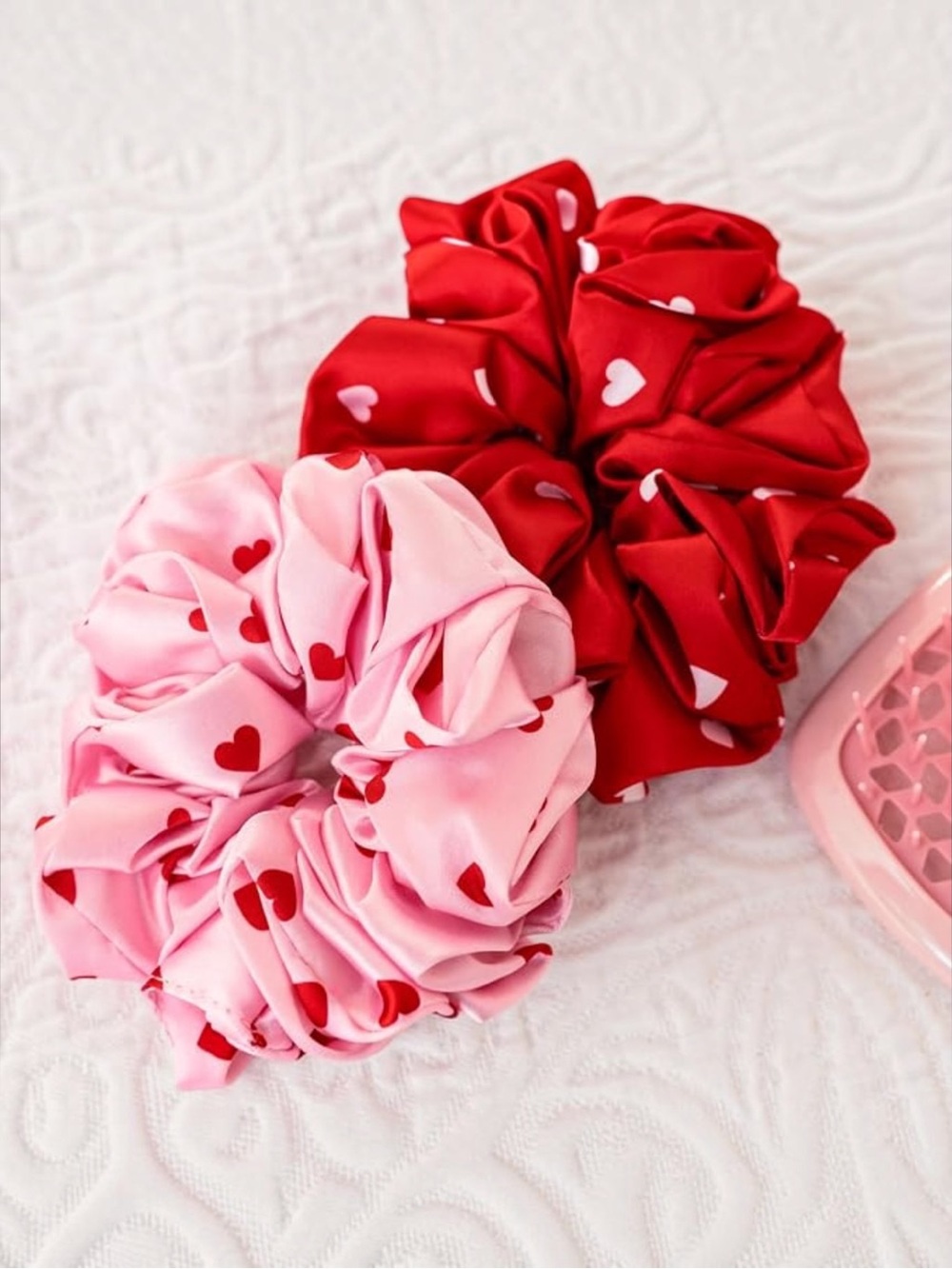 Draper James Red & Pink Satin Heart Scrunchie Duo